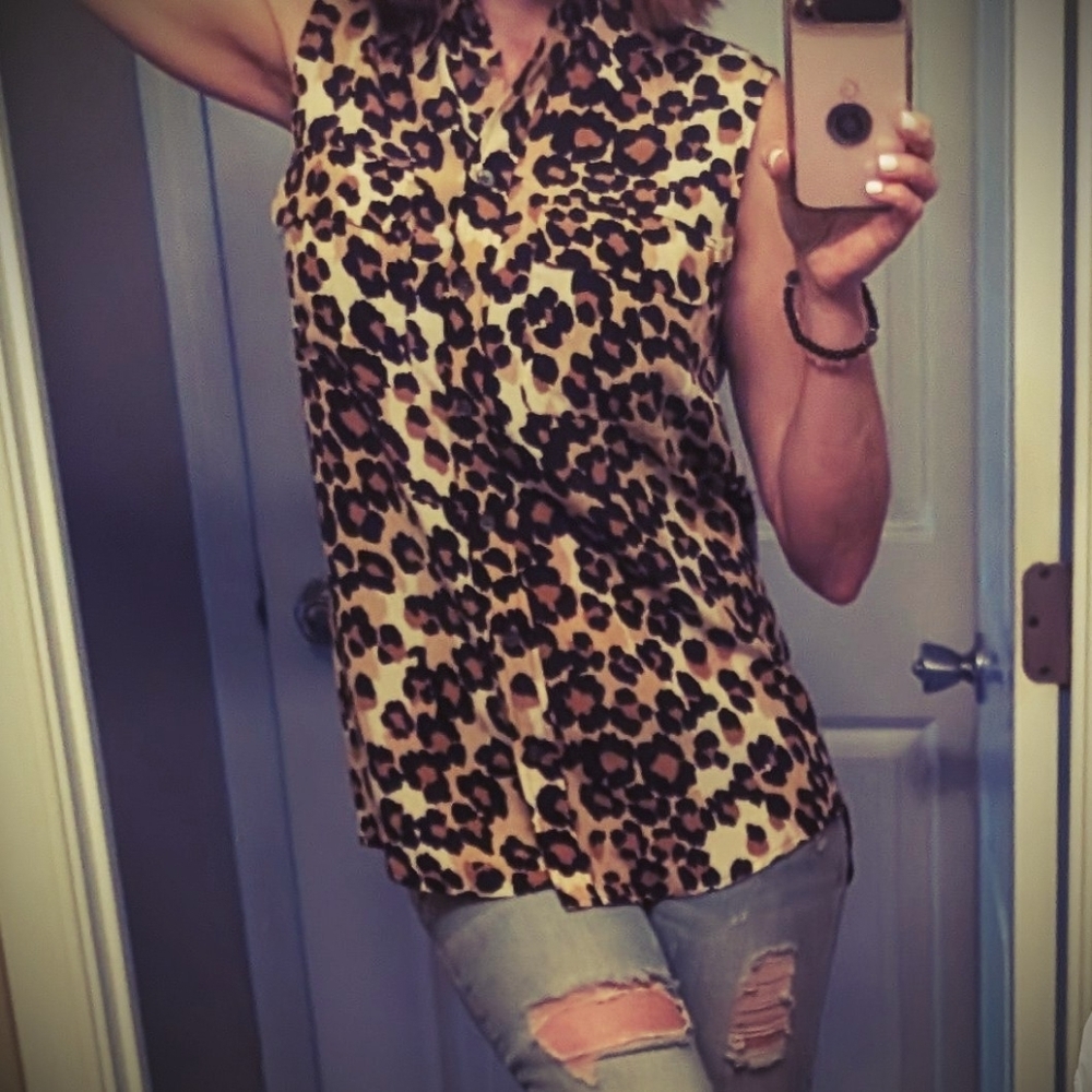 Equipment Black and Brown Animal Print Blouse